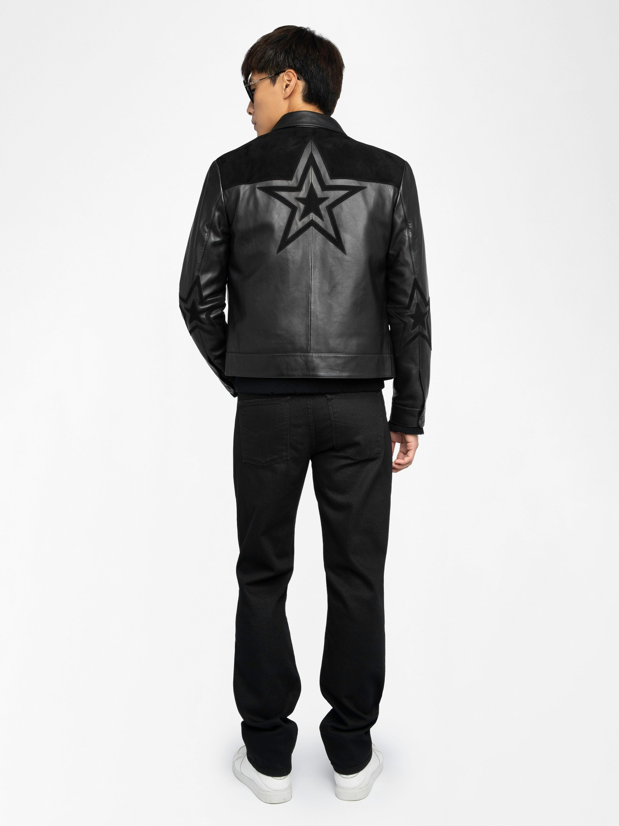 Locky Leather Jacket - Smooth leather jacket with suede star patch, long sleeves and zip fastening.